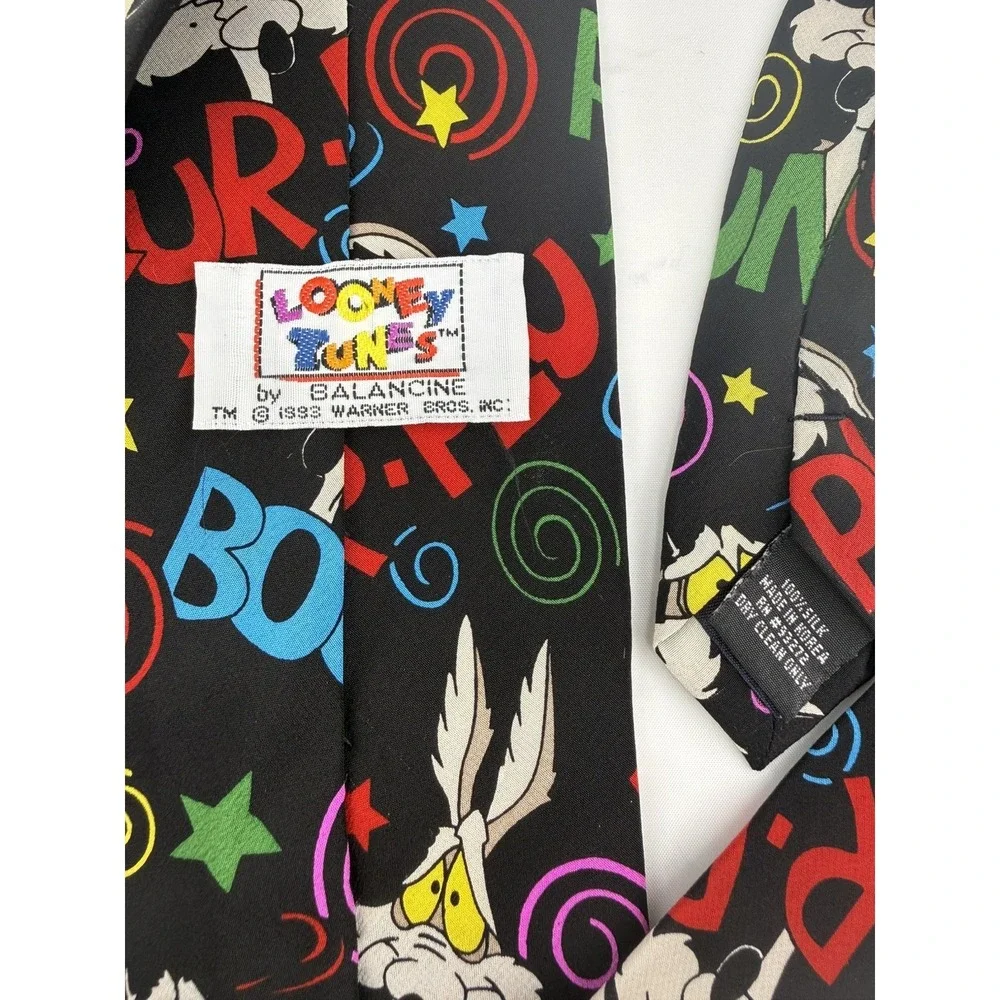 Vtg 1992 WB Balancine Looney Tunes Colorful Wile E Coyote Silk Tie Sound Effects